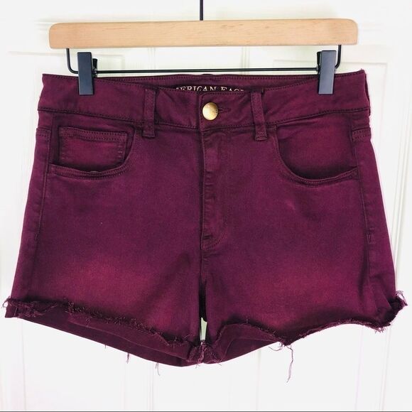 American Eagle hi-rise shortie burgundy shorts 10 - Picture 1 of 7